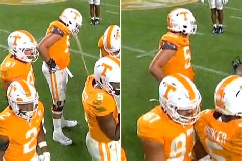 Tennessee offensive tackle Jeremiah Crawford seemed completely unfazed as he casually puked in the huddle ... This turned out to be the Volunteer victory vomit. Facebook Instagram Twitter Youtube. 