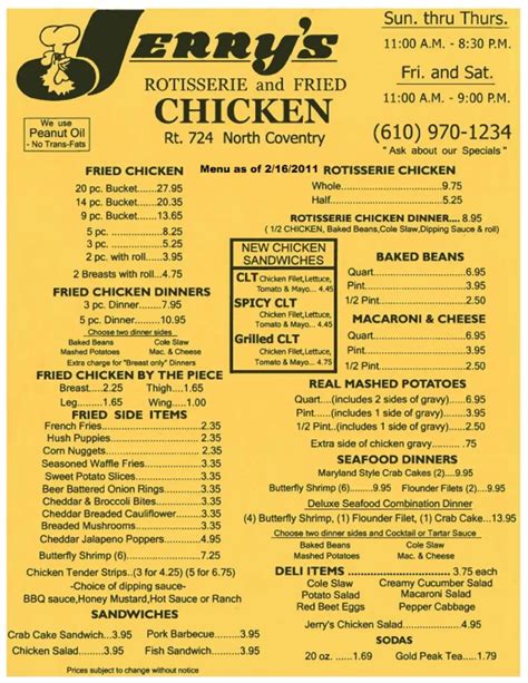 Ribs & Chicken Dinner #1 Dark 3 ribs, 2 pieces of chicken, fried or BBQ chicken. $9.25: Ribs & Chicken Dinner #1 White 3 ribs, 2 pieces of chicken, fried or BBQ chicken. $11.99: Ribs & Chicken Dinner #2 Dark 6 ribs, 4 pieces of chicken, fried or BBQ chicken. $16.95: Ribs & Chicken Dinner #2 White 6 ribs, 4 pieces of chicken, fried or BBQ .... 