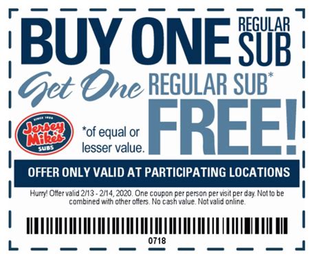 Jersey mike's coupons buy one get one free. Nov 27, 2023 · Discombobulated | Staff. Buy $25 in Gift Cards from Jersey Mike's Sub and get a $5 bonus gift card for free w/ purchase. Bonus eGift card will automatically be added to cart w/ $25 minimum purchase. Your bonus eGift card will be sent to the delivery address specified. Offer valid for online purchase only. 