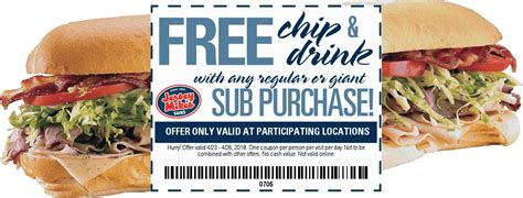 Free Chip & Drink! (With Purchase Of Any Size Sub) Offer valid