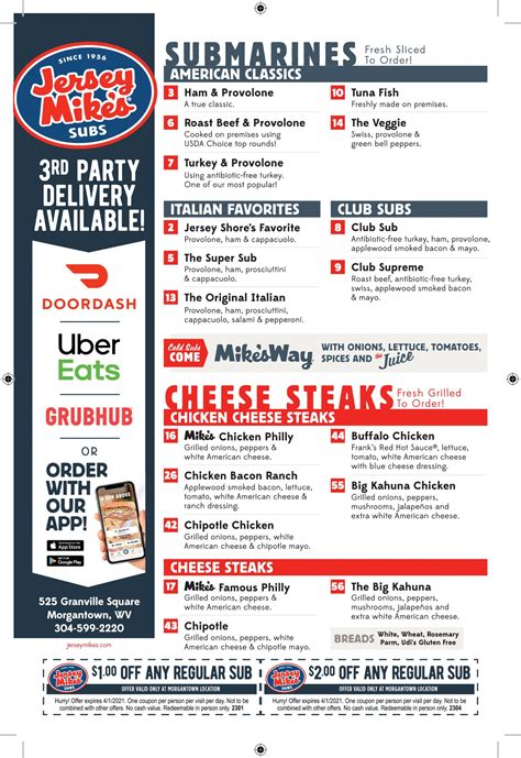 Jersy mikes prices. Our Menu. Prices and items vary slightly per location. Start an online order to view a store's pricing and specific menu. Fresh Sliced Cold Subs Fresh Grilled Hot Subs Sides, Drinks, & Desserts Catering. View Our Menu and discover the sub above experience. 
