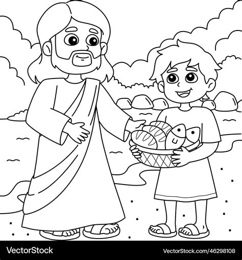 Jesus Feeds 5000 Coloring Page - Children