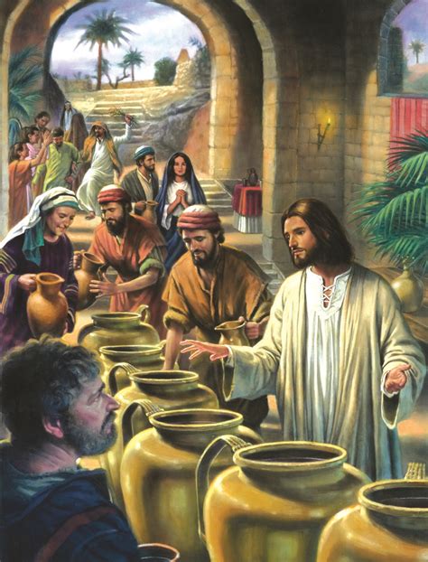 Jesus turns water into wine. Jesus’ mother was there, 2 and Jesus and his disciples had also been invited to the wedding. 3 When the wine was gone, Jesus’ mother said to him, “They have no more wine.”. 4 “Woman,[ a] why do you involve me?”. Jesus replied. “My hour has not yet come.”. 5 His mother said to the servants, “Do whatever he tells you.”. 