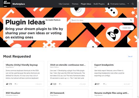 Jetbrains marketplace.  Plugin ideas and announcements about collaboratio...