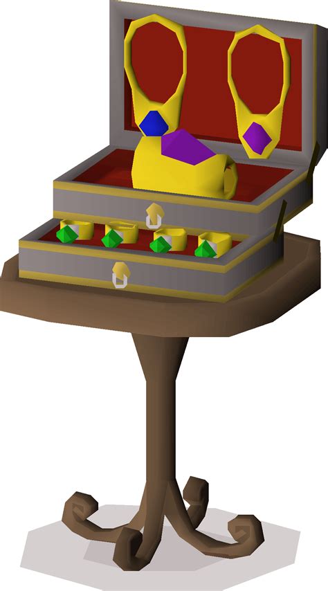 Jewlery box osrs. The occult altar can be built in the altar space of the achievement gallery in a player-owned house.It requires 90 Construction to build and when built, it gives 3,445 experience.The player must have a hammer and a saw in their inventory to build it.. Players can switch their spellbook to one of the following: the Arceuus spellbook, Lunar spellbook, standard spellbook, or Ancient Magicks. 