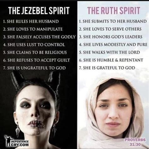 Jezebel spirit vs ruth spirit. A Jezebel spirit moves fast in relationships, and they want to marry the person they have set their eyes on quickly. They look for someone they believe they can control and manipulate. They play the game well in courtship; they are Casanova. They will wine and dine you, dance and treat you like the princess you know you are, and tell you … 
