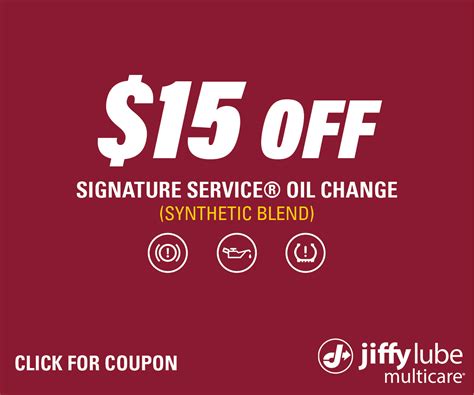 Expires 08/31/17. Code 18ZEN. SAVE 15% OFF ADDITIONAL SERVICES. See store for qualifying services. Excludes state inspections. Not valid with any other offer for same service. Must present coupon at time of service. Valid only at participating locations below. Jiffy Lube, the Jiffy Lube design mark and Jiffy Lube Signature Service® are .... 