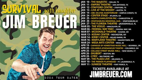 Jim breuer tour. Details. Jim Breuer: Survival with Laughter Tour is a highly anticipated event that will take place at The Paramount on March 9, 2024. This extraordinary show promises to be an unforgettable experience for all comedy enthusiasts. The venue, located at 370 New York Ave, Huntington, NY, 11743, provides the perfect setting for an evening filled ... 