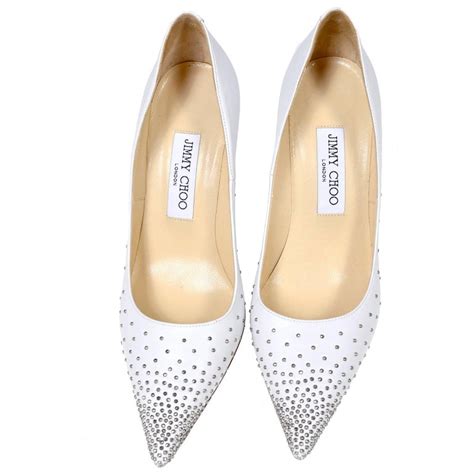 Jimmy Choo London White Sz 37.5 Silver Studs pointed Heels …