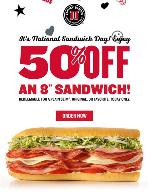 Jimmy johns promo code april 2023. The Unwich wrap includes Turkey Tom, Slim 1, Slim 2, Big Pepe, Big John, Veggie, etc. Top Jimmy John's Coupons 2023: Buy 1 and get 1 sandwich at 50% off with Jimmy John's promo code. 10% discount for military members, catering deal available at $5, etc. 