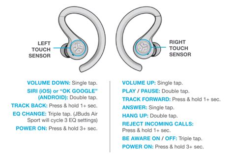 AUTO-CONNECTING EARBUDS. 1. Press and hold both buttons 3+ seconds to power ON. The Left earbud turns solid white and Right earbud blinks blue/white indicating ready to pair to your device. Left. CONNECTING TO BLUETOOTH. 2. Select "JLab JBuds Air" in your device settings. Voice prompt "Bluetooth connected" followed by solid white lights will .... 