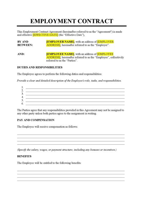 Job Agreement Contract Template