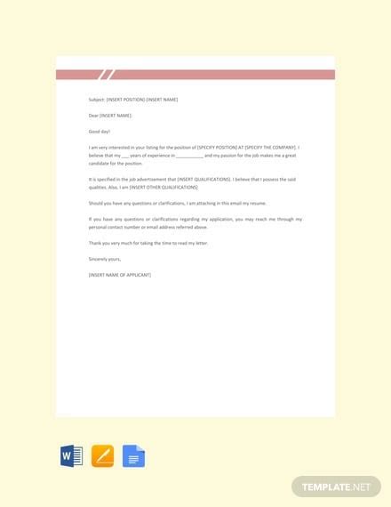 Job Application Email Sample 11+ Sample Email Application Letters