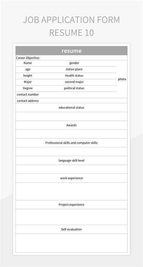 Job Application Form Resume 10 Excel Template And Google Sheets File