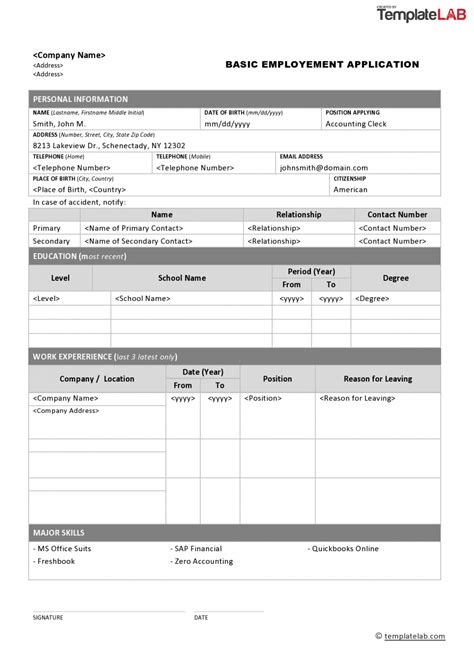 Job Application Form Template Free DocTemplates