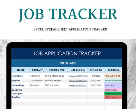 Job Application Tracker Excel Spreadsheet Job Search Planner Etsy