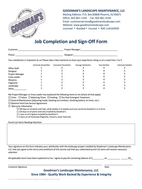 Job Completion Sign off Form Fill Out and Sign Printable PDF Template