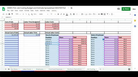 Job Cost Sheet Template Excel Addictionary