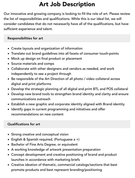Job Description Examples Mt Home Arts
