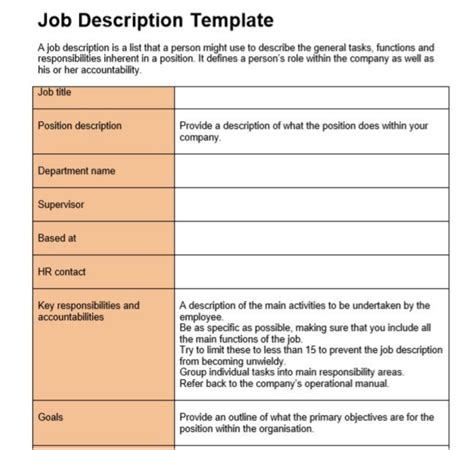 Job Descriptions Template Word