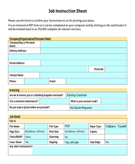 Job Instruction Sheet Template