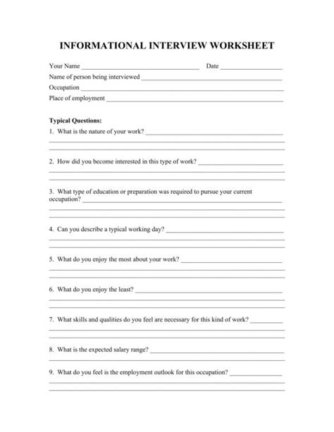 Job Interview Worksheet Template