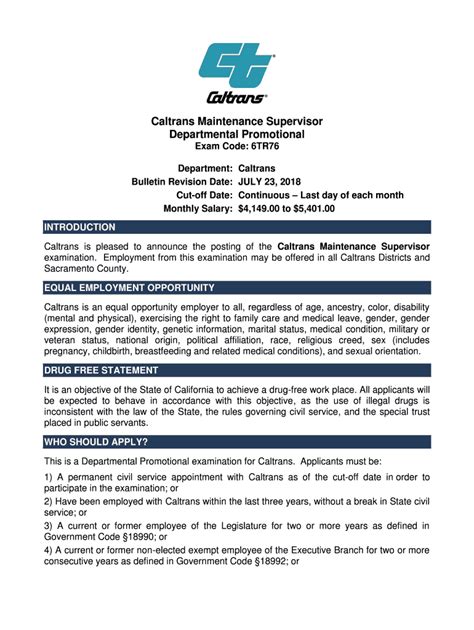 Job Posting: CALTRANS MAINTENANCE SUPERVISOR - jobs.ca.gov