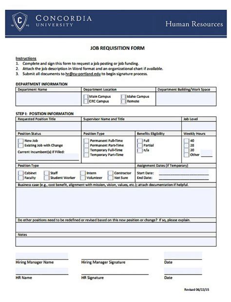 Job Requisition Form Template Word