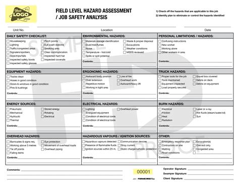 Job Safety Analysis JSA1 Custom Form Template Forms Direct