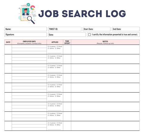 Job Search Log Template 6 Free PDF Printables Printablee