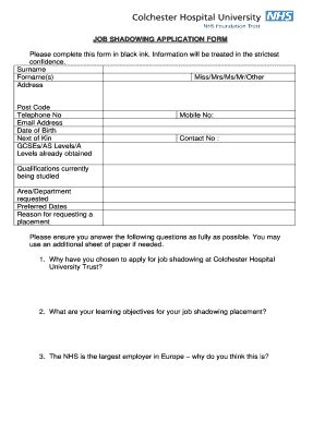 Job Shadowing Application Form 2023