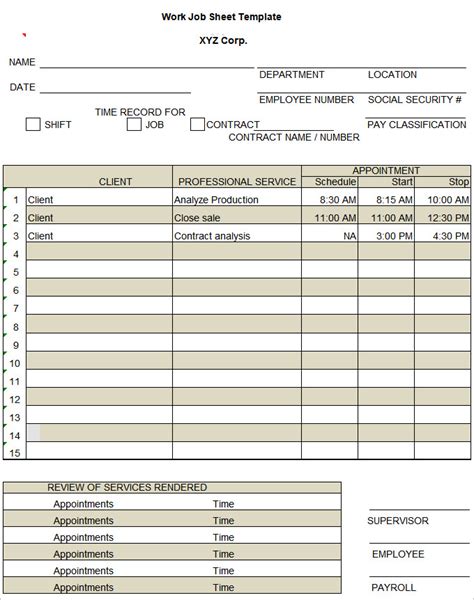 Job Sheet Template Excel DocTemplates