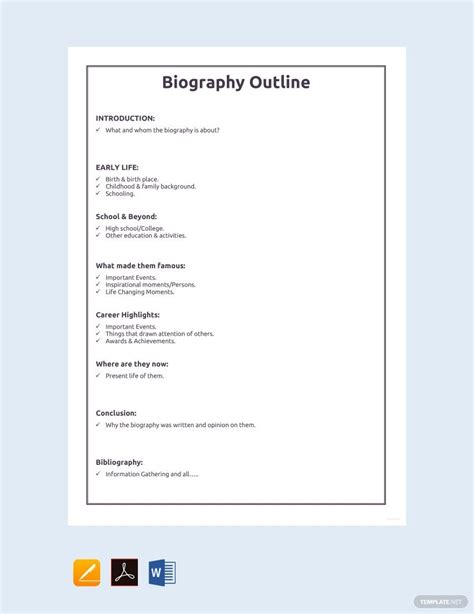 Job biography outline