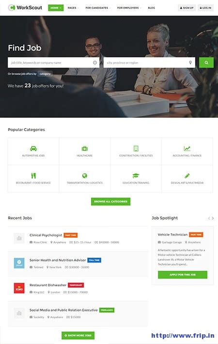 Job board wordpress theme.  Create a fully-featured job board without any coding ...