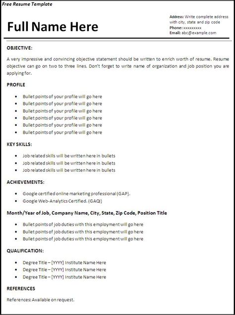Job resume template. If you are formatting a resume before you write it, pay attention to how the information looks on the page and adjust as needed. Here are the key steps to formatting a resume: Apply appropriate margins. Select a professional, readable font. Make your font size 10–12 points. Feature section headers. 