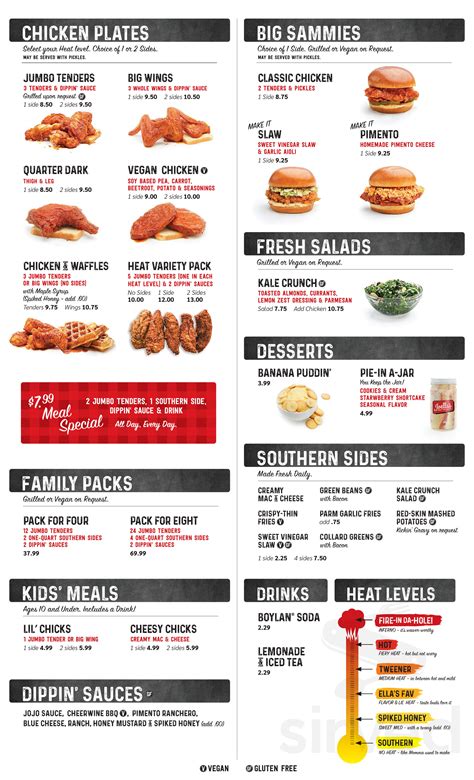 Menu added by users March 15, 2023. You may explore the information about the menu and check prices for Joella’s Hot Chicken - Clarksville by following the link posted above. restaurantguru.com takes no responsibility for availability of the Joella’s Hot Chicken - Clarksville menu on the website.. 