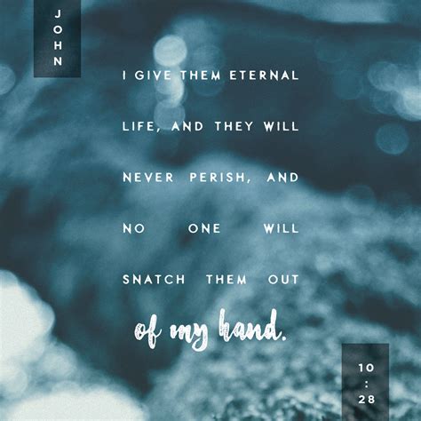 John 10:28 ESV: I give them eternal life, and they will never perish ...