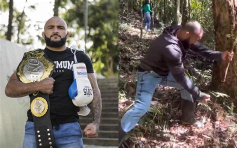 John Lineker snaps a tree branch in half with his bare fist