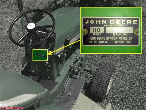 John deere 110 serial number. The company first broke into the lawn tractor market in 1963 when it created the Model 110 – it had a four-stroke petrol-fueled engine with seven horsepower back in the day. At the time of the Model 110’s release, lawn mowing was still seen as mostly a leisure activity. The success of the Model 110 encouraged Deere to begin looking into ... 