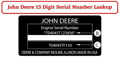 John deere 13 digit serial number lookup. Things To Know About John deere 13 digit serial number lookup. 
