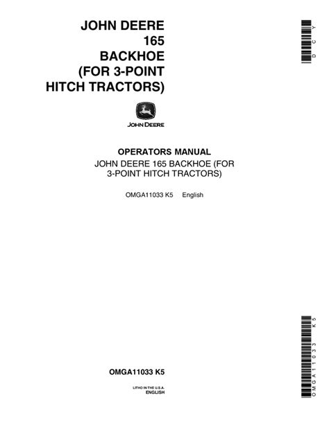 John deere 165 backhoe for 3 point hitch tractors oem operators manual. - Notice sur la vie de pasteur.