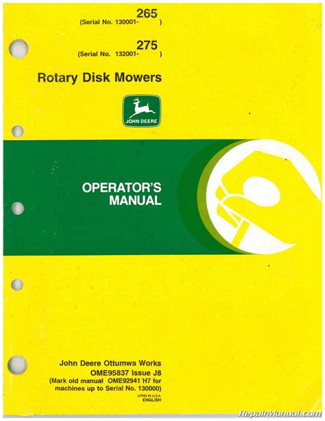 John deere 265 disc mower owners manual. - Manual de reparación del tractor same saturno 80.
