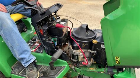 I had a problem with my John Deere 325 mower. It was hard to start and had a slow crank. I check the battery, wiring, and the starter on the Briggs & Stratto...