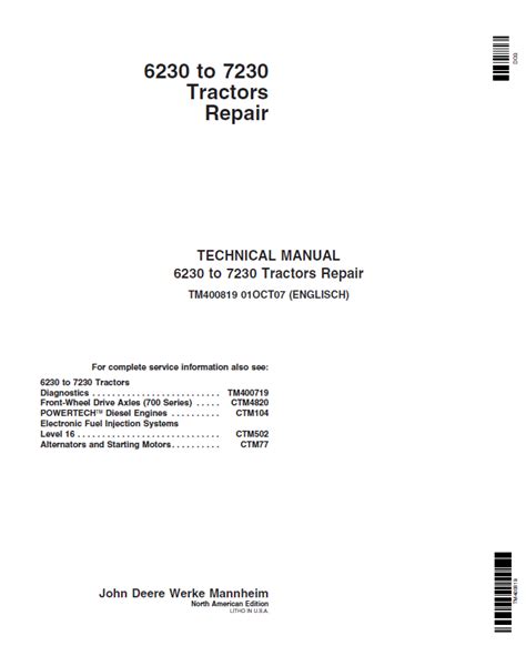 John deere tractor 6230 service manual. - Das italienische grunbuch vom dezember 1870 uber die einnahme roms.