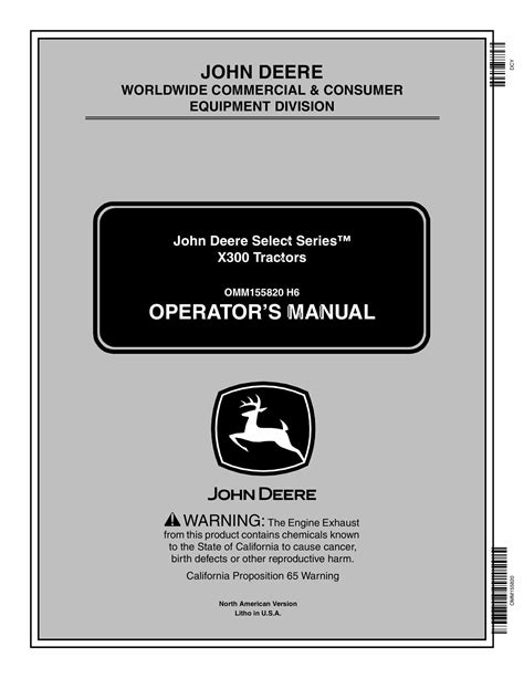John deere x300 operators manual. X330. Lawn Tractor with 48-inch Deck. 22-hp (16.4-kW)* Cyclonic engine. 48-in. Accel Deep ™ Mower Deck, compatible with optional MulchControl™ kit with one-touch technology. Twin Touch™ forward and reverse foot pedals. 4 year/300 hour bumper-to-bumper warranty. List Price: $4,399.00 USD, PLUS ADDITIONAL CHARGES. 