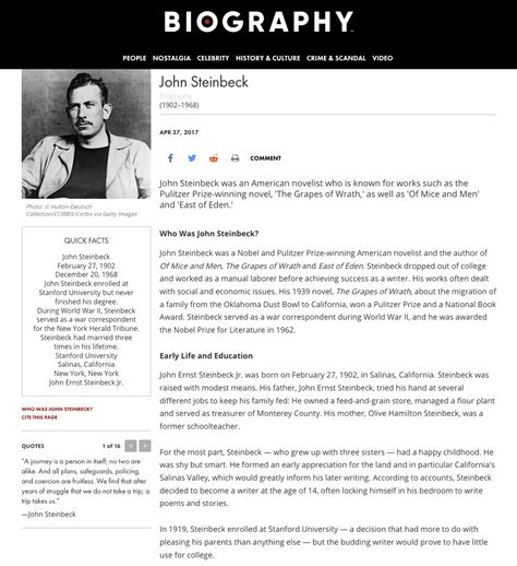 John steinbeck mini biography
