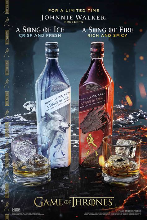 Johnnie walker game of thrones. The brand collaborated with HBO to create two new whiskies inspired by the Game of Thrones book series "A Song of Ice and Fire". One is a 40.2 percent ABV blend of Clynelish and the other is a … 