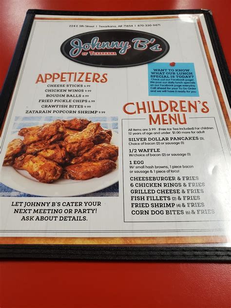  User-chosen places to eat at for johnny b's texarkana menu. Read reviews and menu for Johnny B's of Texarkana: #35 of 672 places to eat in Texarkana. Compare ratings and prices of best American restaurants. . 