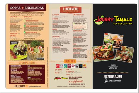 Johnny tamale cantina menu. Our MenuWE’VE GOT SOMETHING FOR ALL TASTE BUDS OUT THERE!Our MenuWE’VE GOT SOMETHING FOR ALL TASTE BUDS OUT THERE!Our MenuWE’VE GOT SOMETHING FOR ALL TASTE BUDS OUT THERE! Previous Next Margaritas JOHNNY RITA “AWARD-WINNING RITA” Patrón Silver, Grand Marnier, fresh lime juice and Monin Agave Nectar served in a martini glass 12.49 J.T. RITA “AWARD-WINNING 