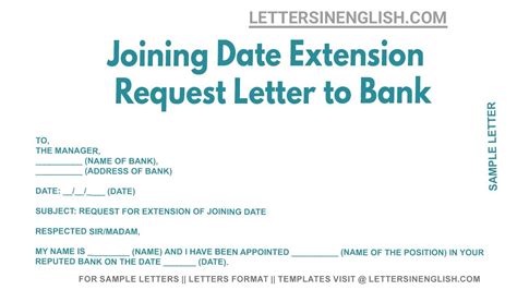 Joining Date Extension Request Letter to Bank - Letters in English